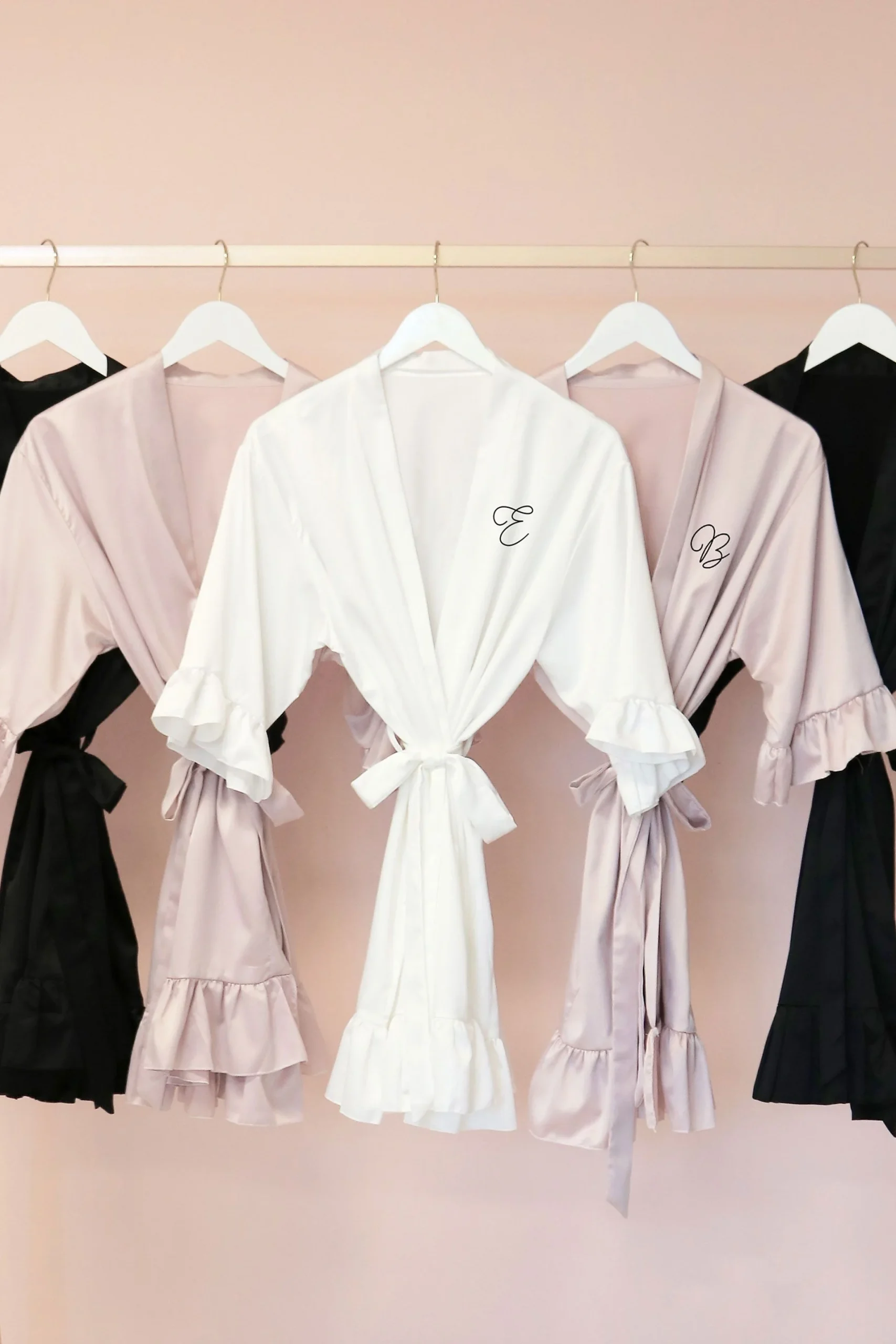 Monogram Satin Ruffle Trim Robe