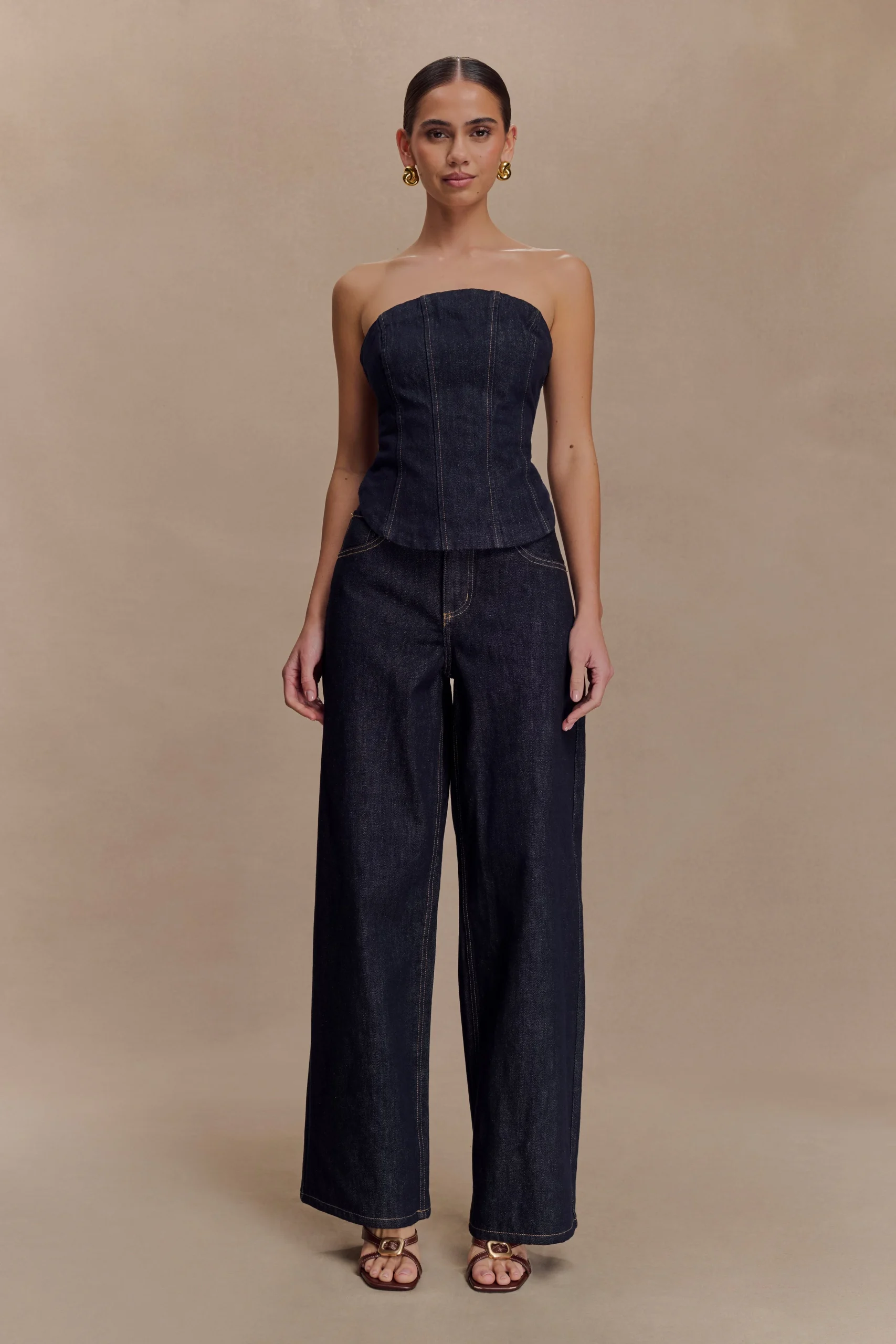 MonteStrapless Denim Corset - Washed Indigo Blue