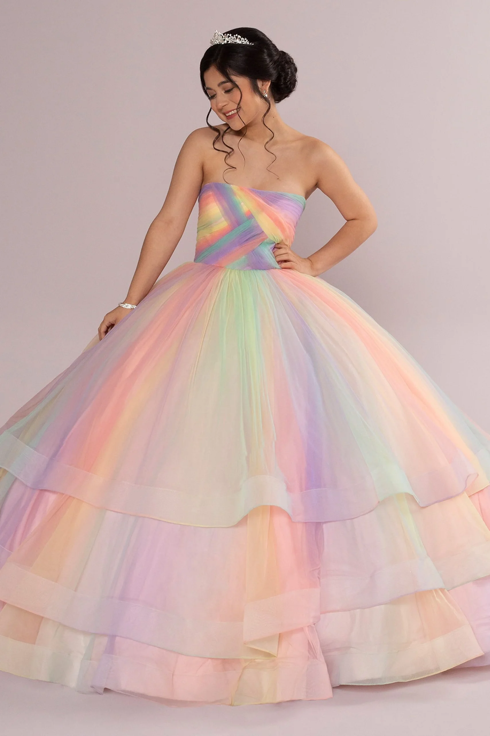 Multicolor 3-Tier Quince Dress with Corset Back