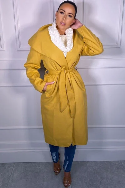 Mustard Waterfall Duster Belted Long Coat - Pola