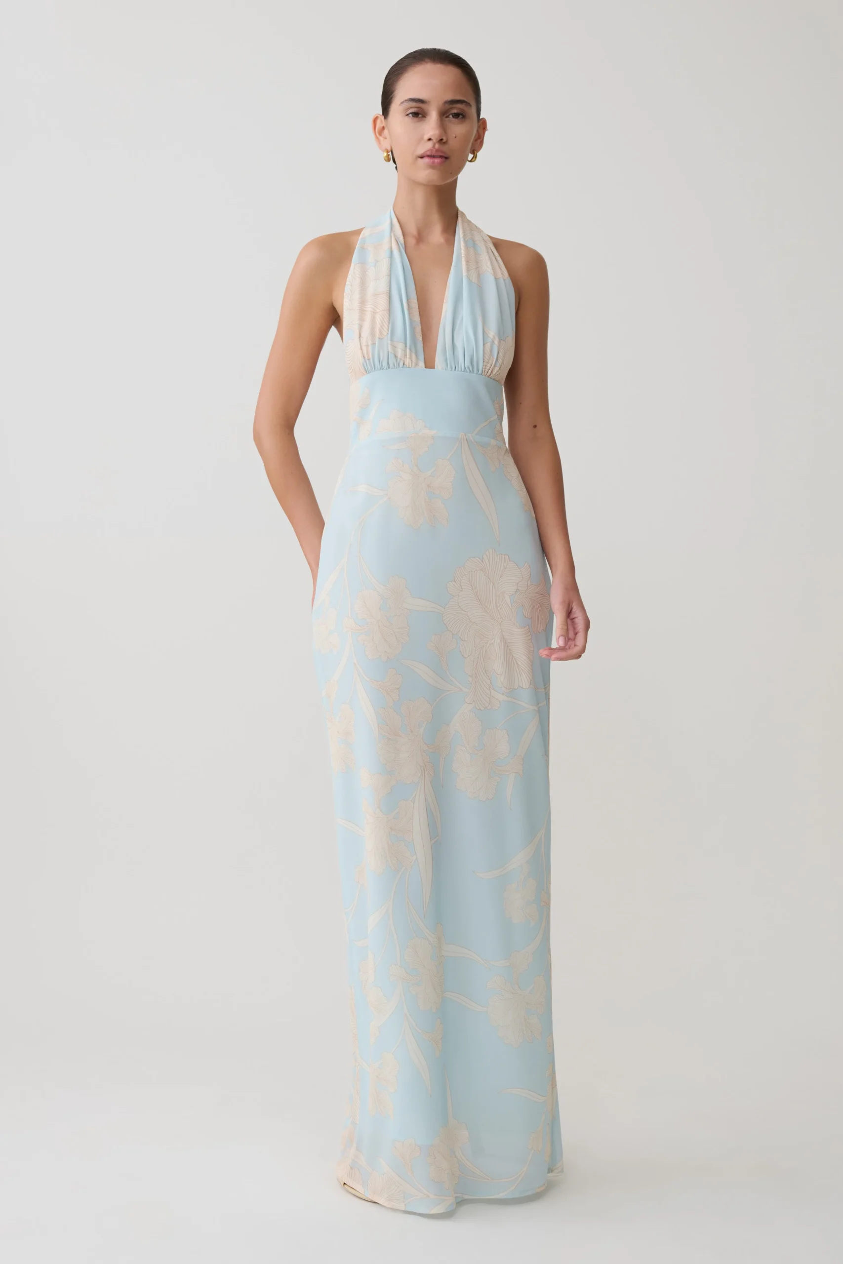 NadineHalter Scarf Chiffon Maxi Dress - Blue Floral Print