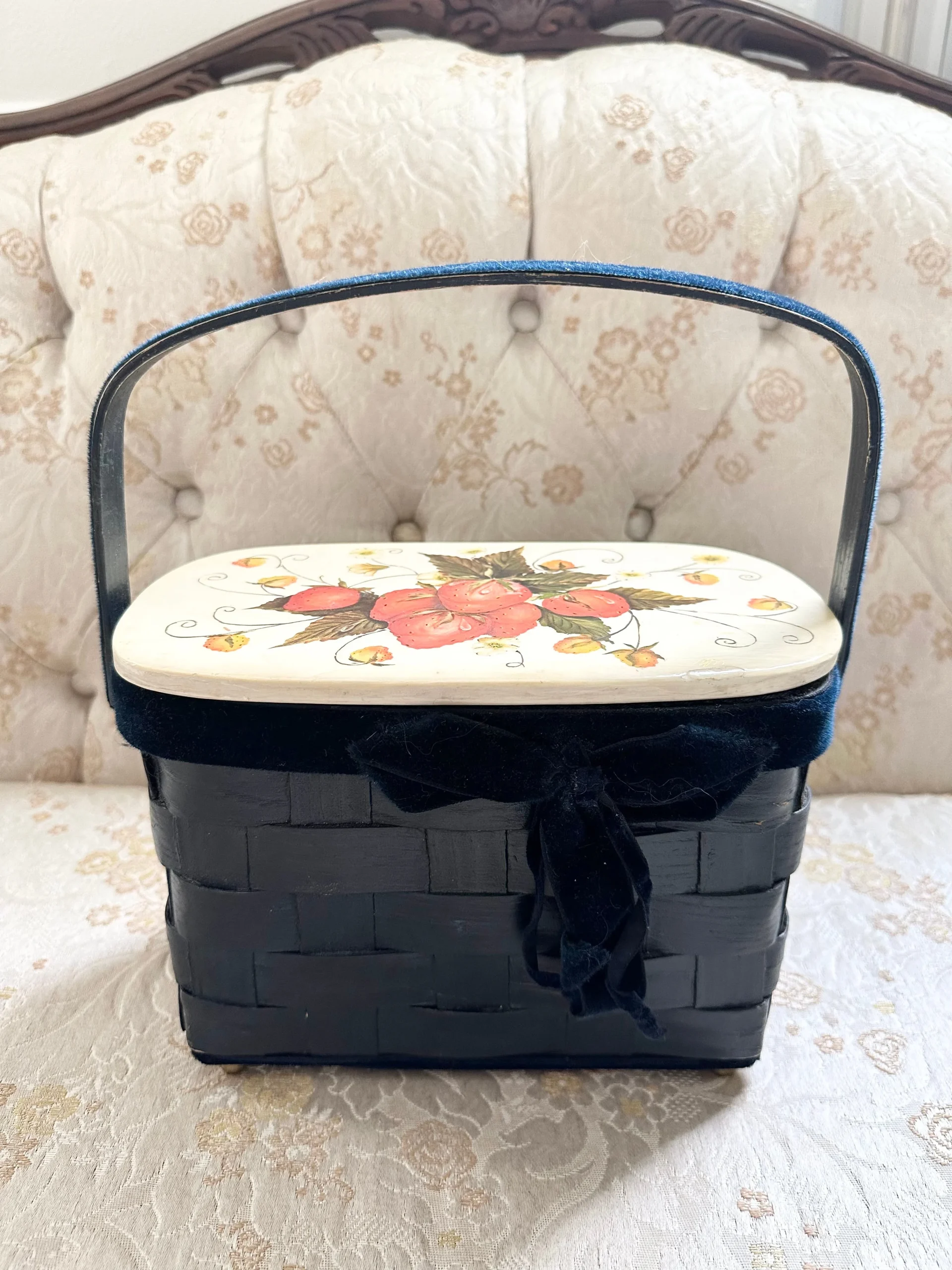 Navy 1950s Handmade Strawberry Basket Purse