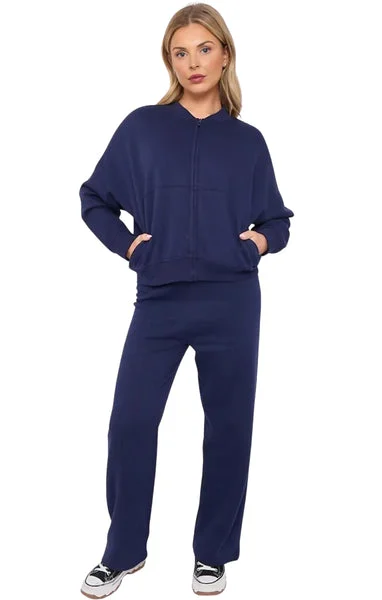 Navy Bomber Sweatshirt With Straight Leg Jogger-Diana