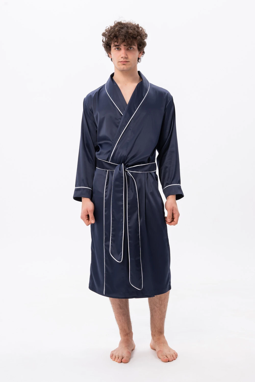 Navy Dressing Gown for Men in Long Length