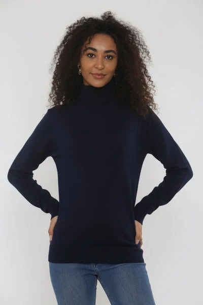 Navy Roll Neck Long Sleeve Knitted Jumper – Yiana