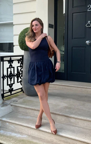 Navy Scoop Neck Sleeveless Puffball Skirt Mini Dress - Sonia
