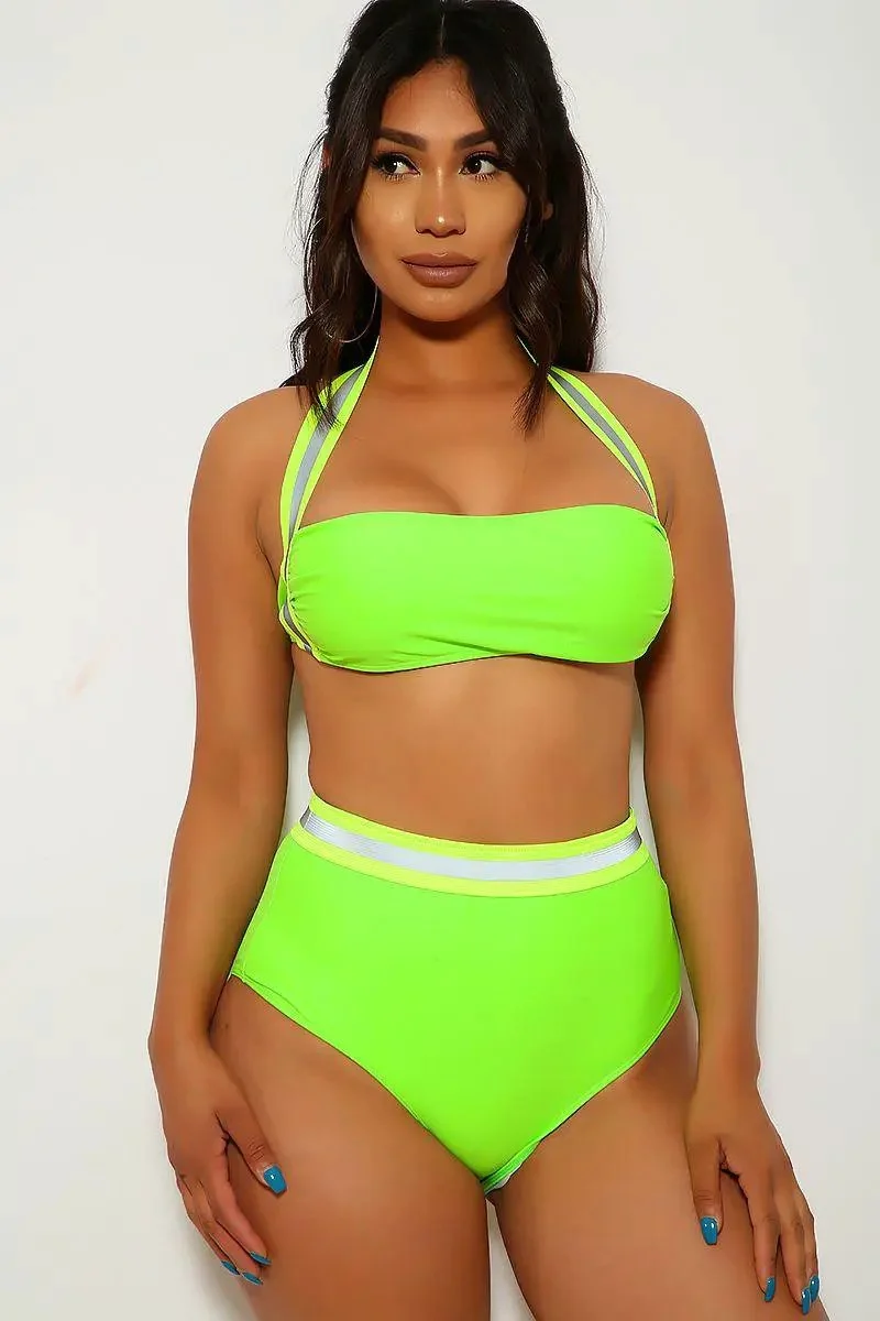 Neon Lime Reflective Two Piece Swimsuit
