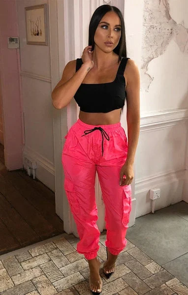 Neon Pink Cuffed Cargo Trousers - Poppi