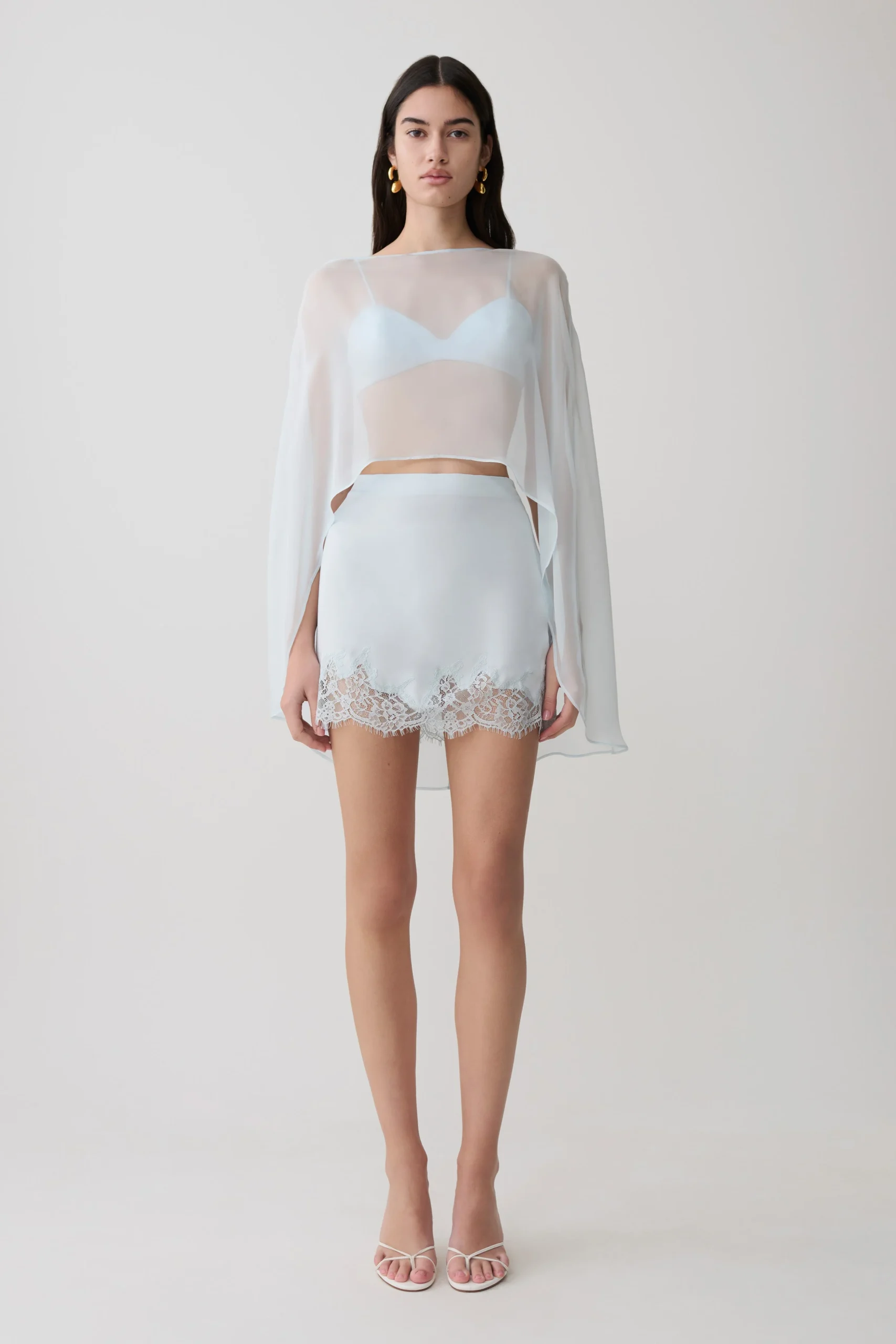 NinaLace And Satin Mini Skirt - Ice Blue