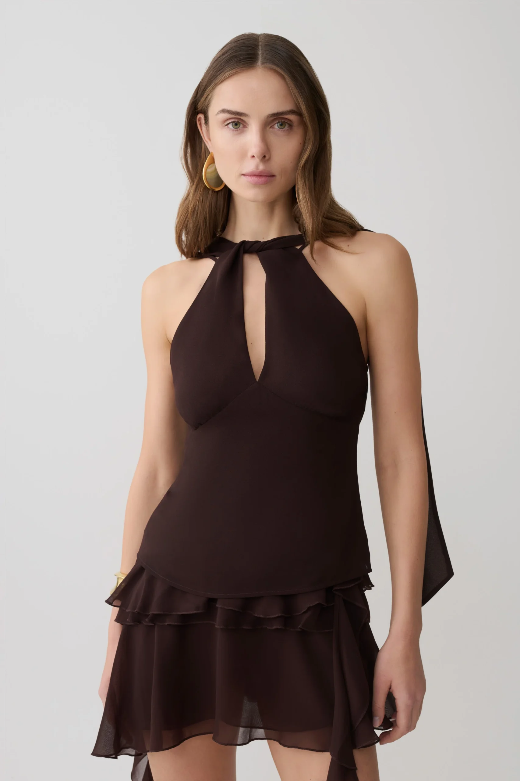 NoraHalter Chiffon Top - Cacao Brown