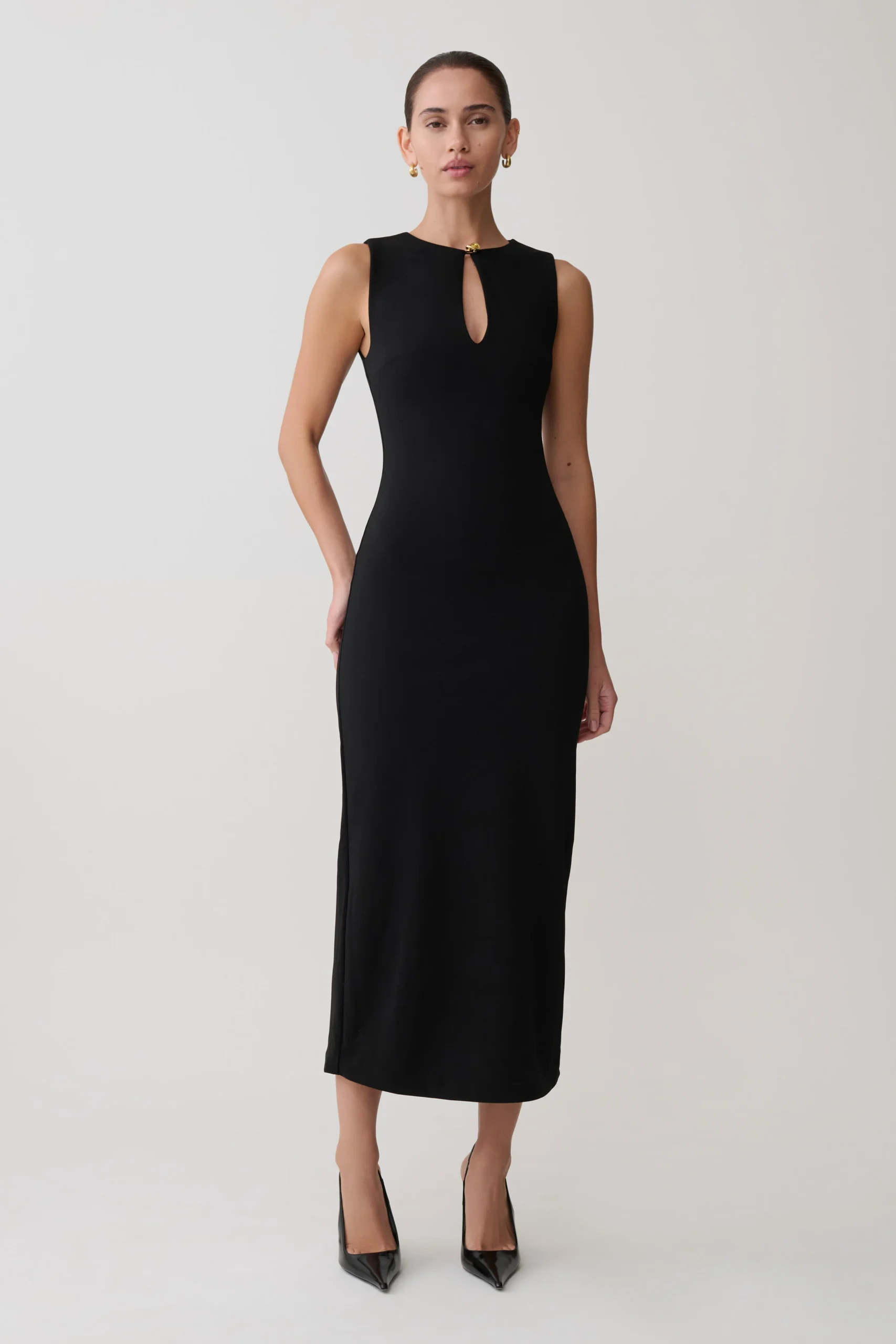 NorahSleeveless Crepe Midi Dress - Black