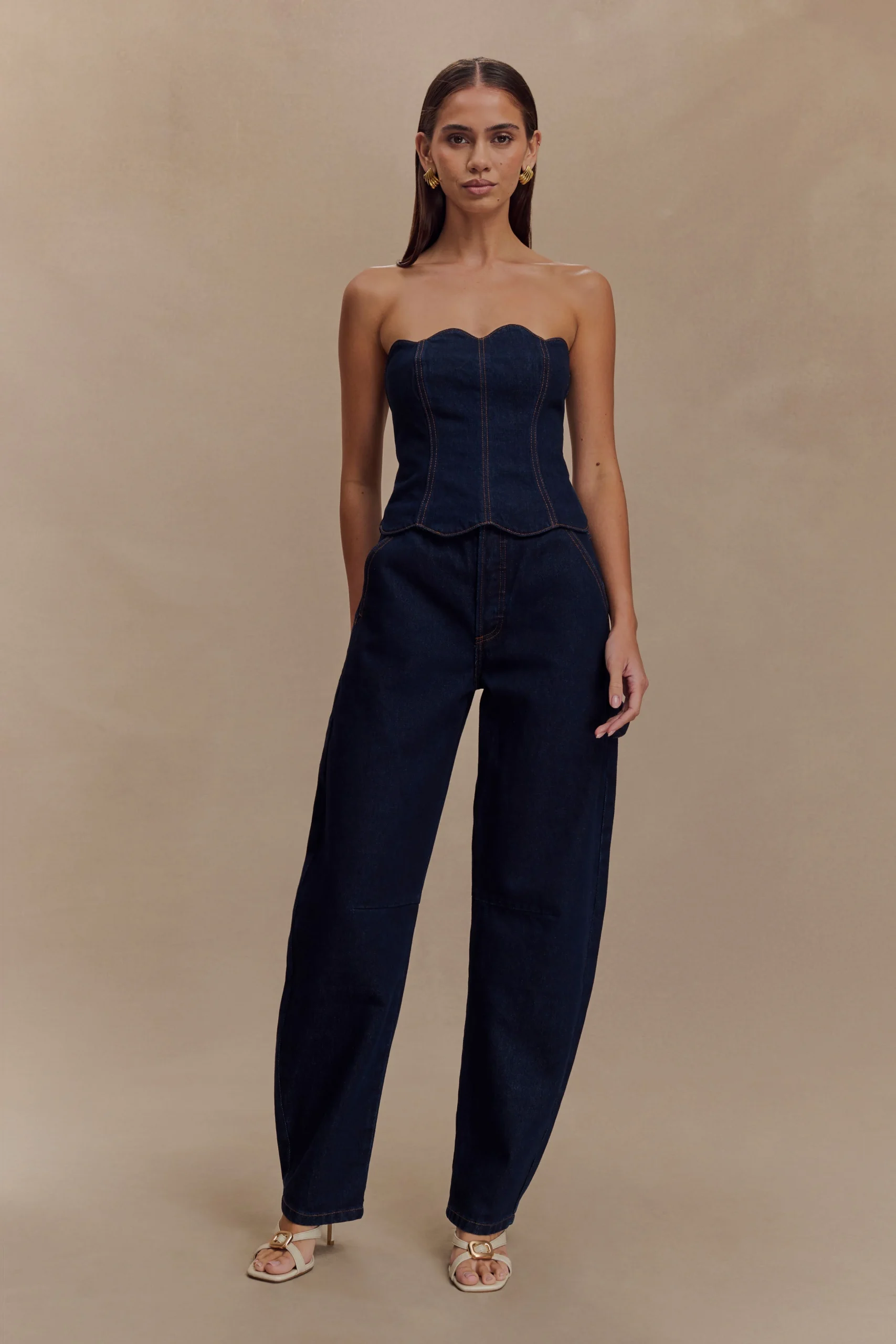OakleyStrapless Scallop Denim Top - Indigo Blue