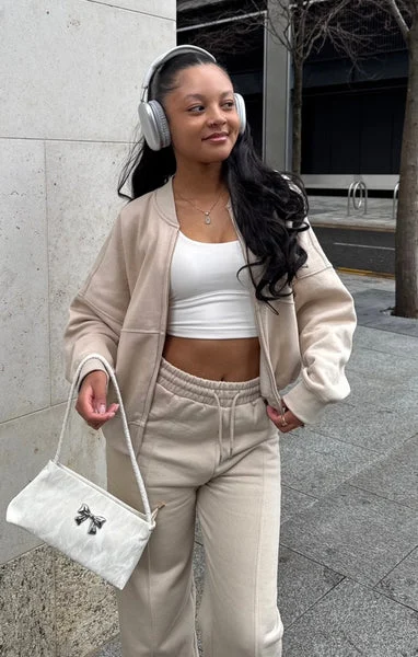Oatmeal Bomber Sweatshirt With Straight Leg Jogger-Diana