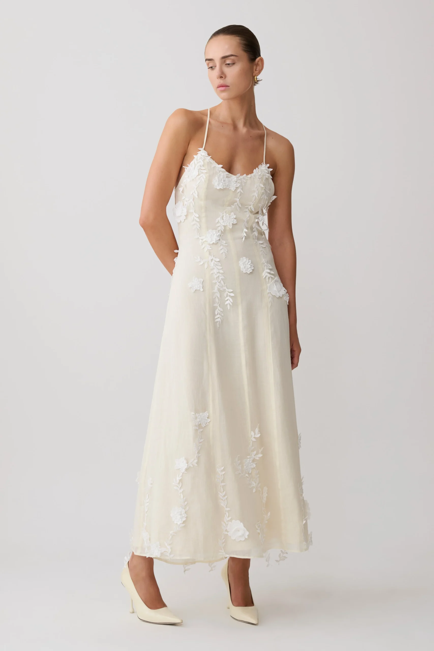 OdetteFloral Lace Midi Dress - Buttermilk
