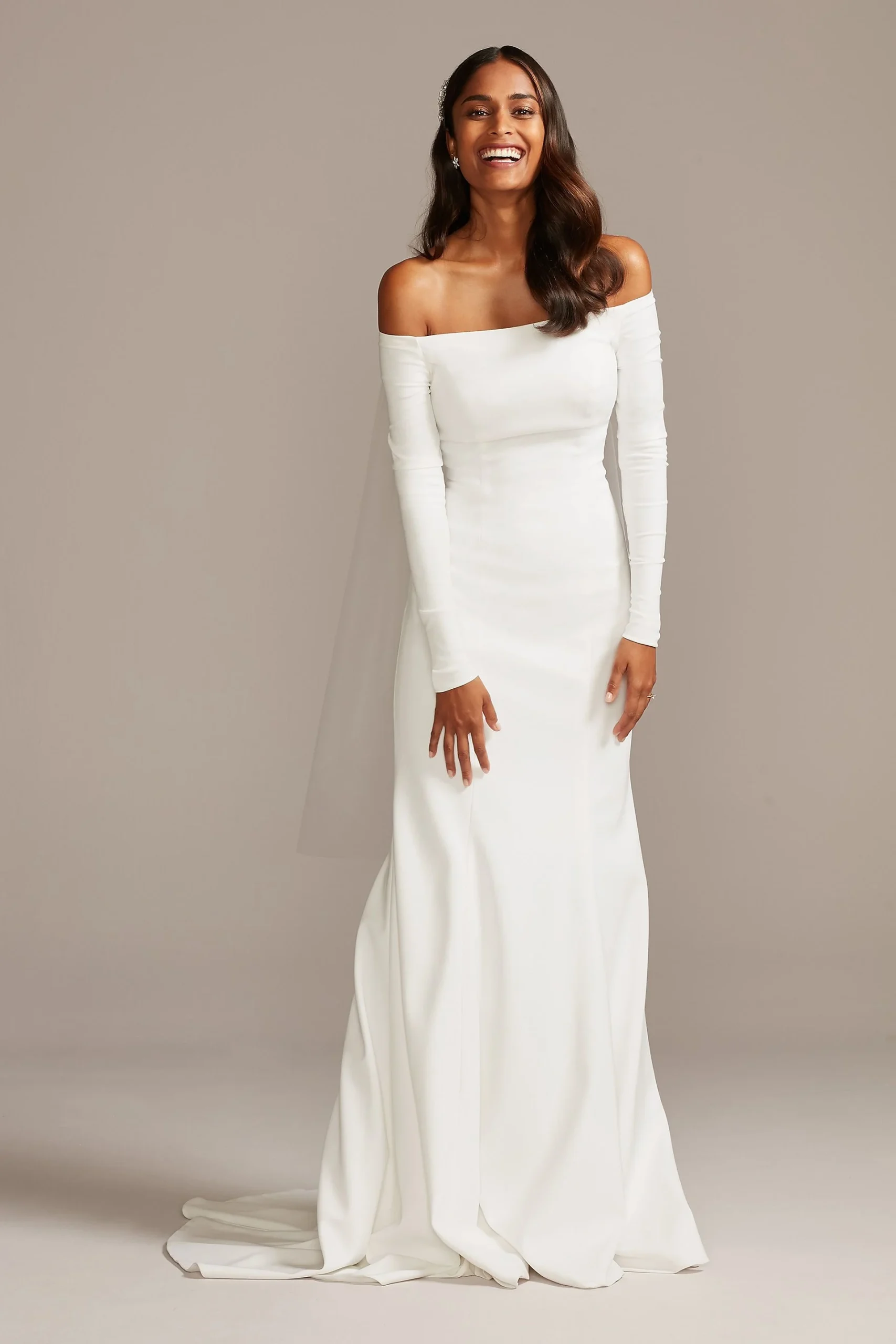 Off the Shoulder Crepe Wedding Dress