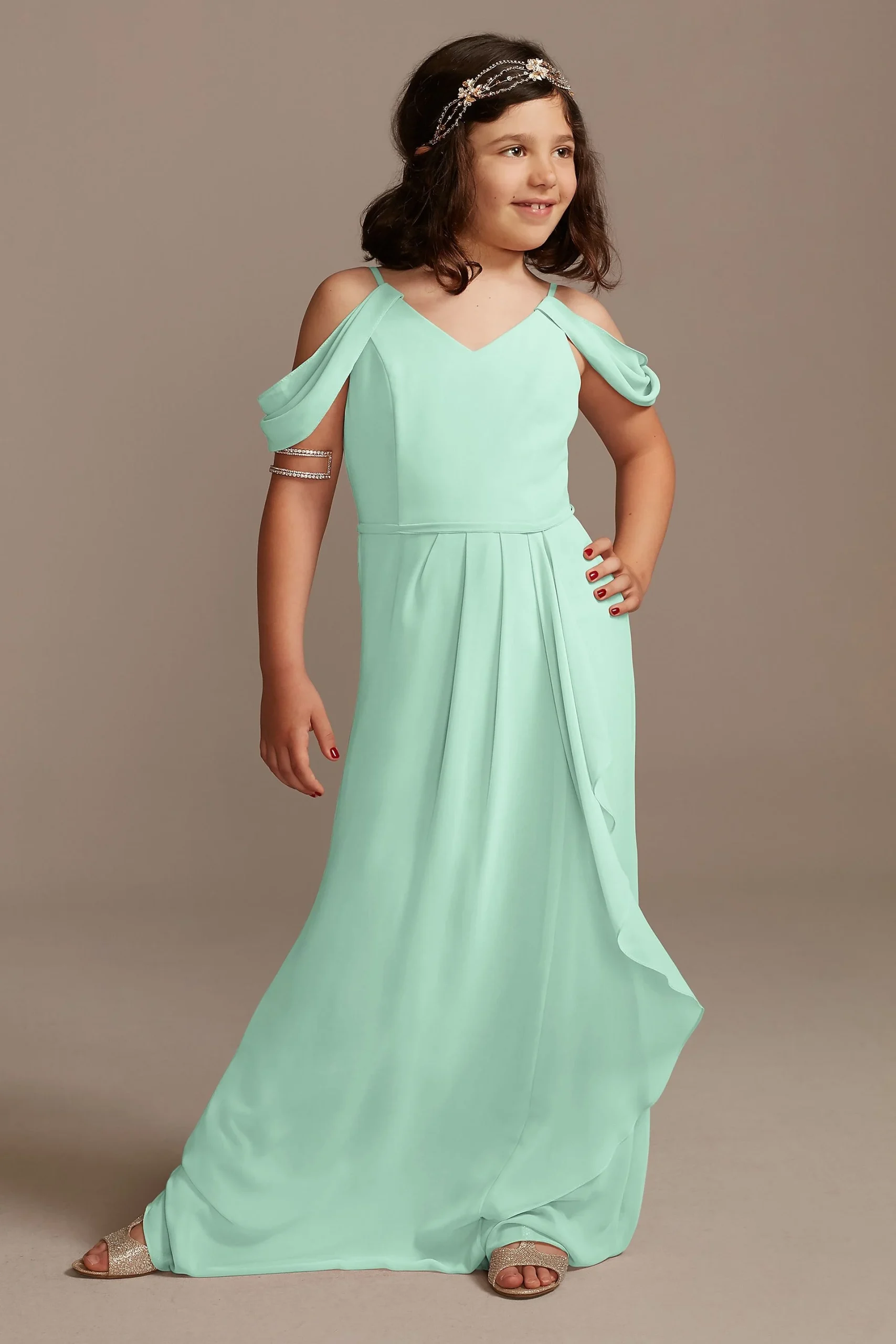 Off Shoulder Junior Bridesmaid Dress with Cascade