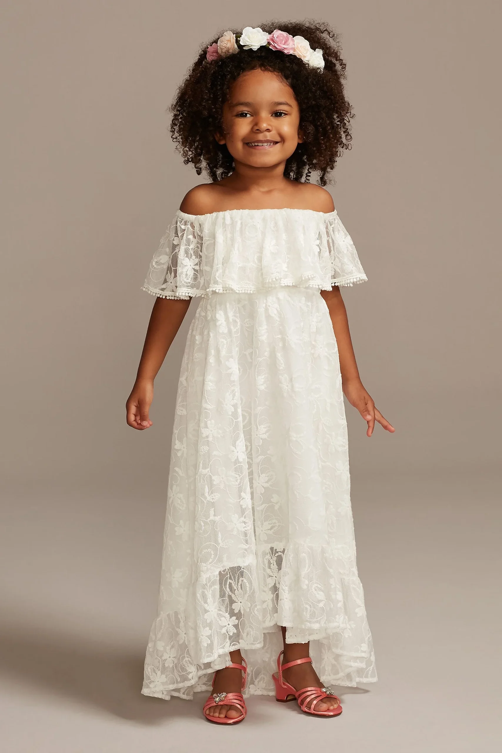 Off-the-Shoulder Lace Flower Girl Dress