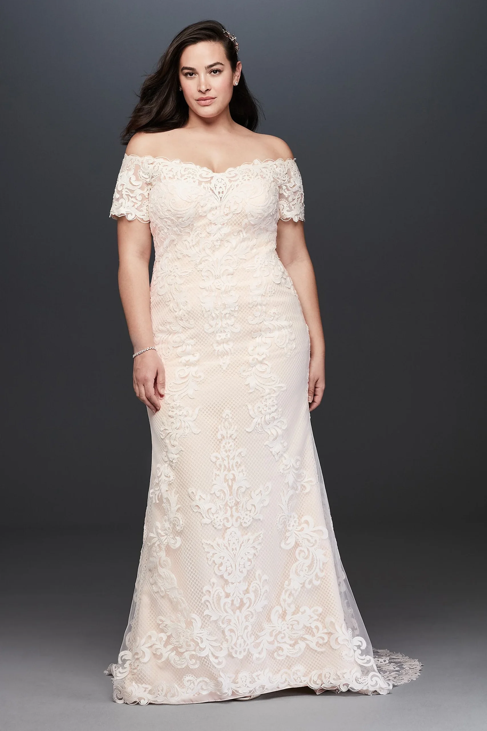 Off the Shoulder Lace Plus Wedding Dress
