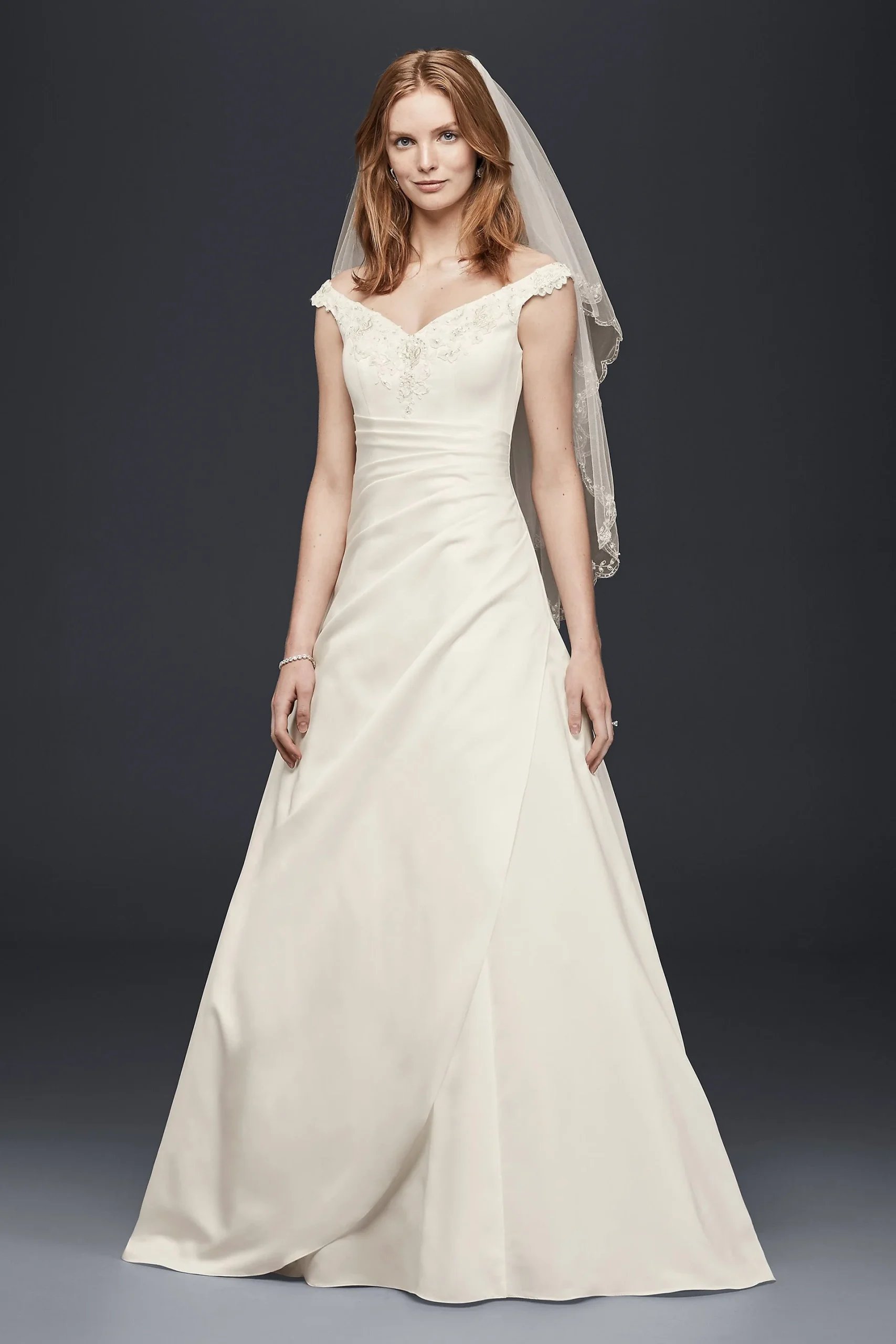 Off-the-Shoulder A-Line Satin Wedding Dress