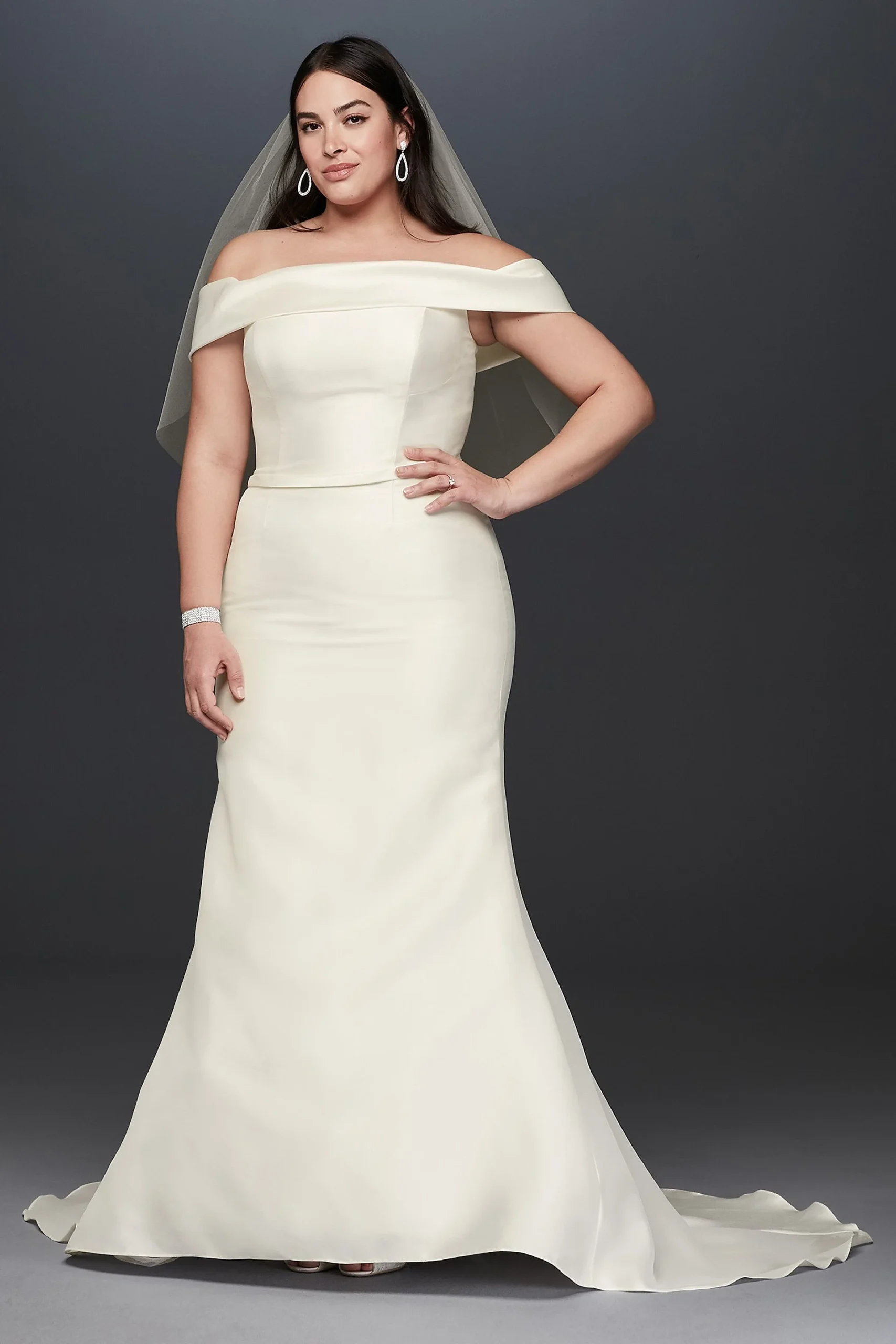 Off-the-Shoulder Mikado Trumpet Wedding Dress