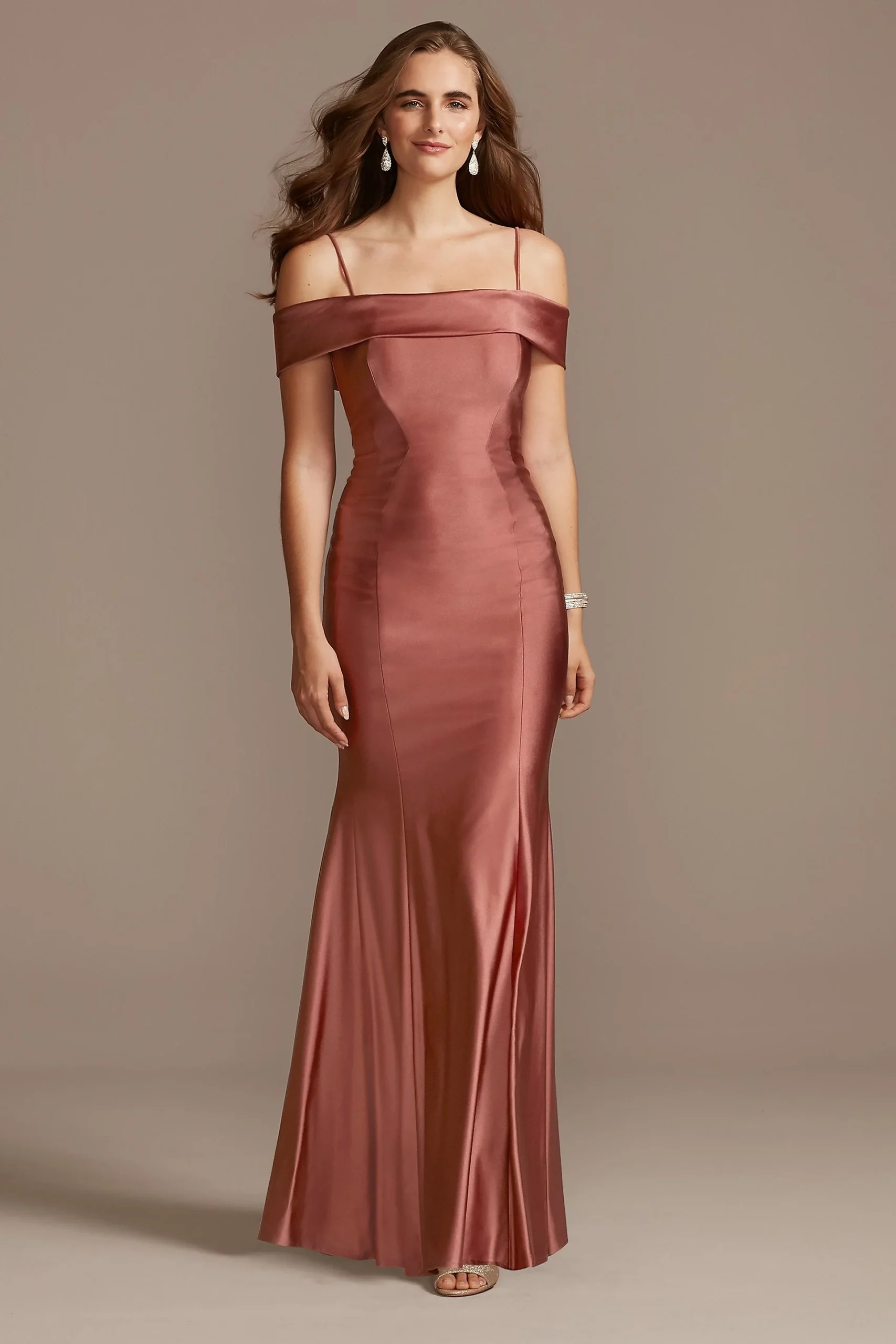 Off the Shoulder Sateen Mermaid Gown with Bow