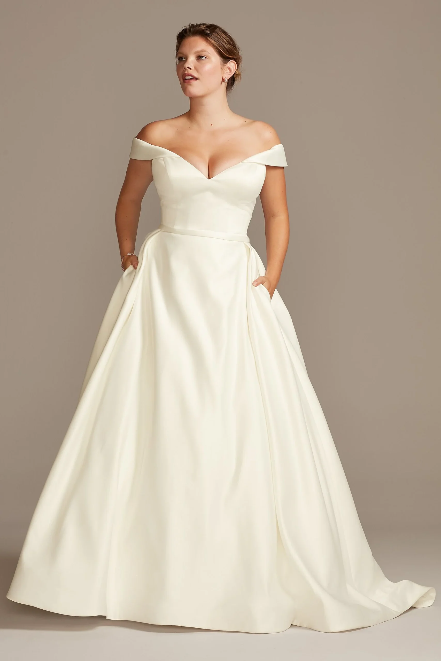 Off Shoulder Satin Plus Size Wedding Dress
