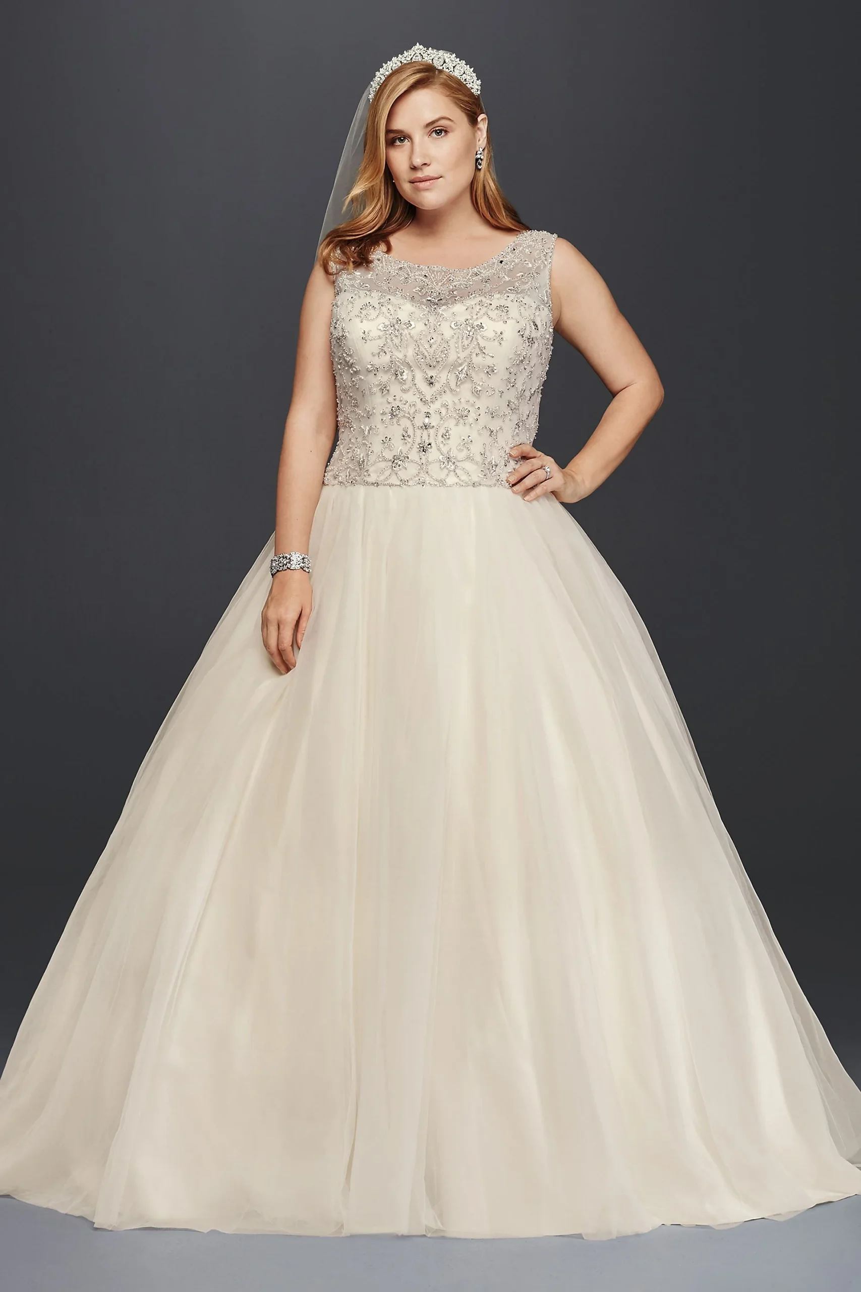 Oleg Cassini Ball Gown Wedding Dress with Beading