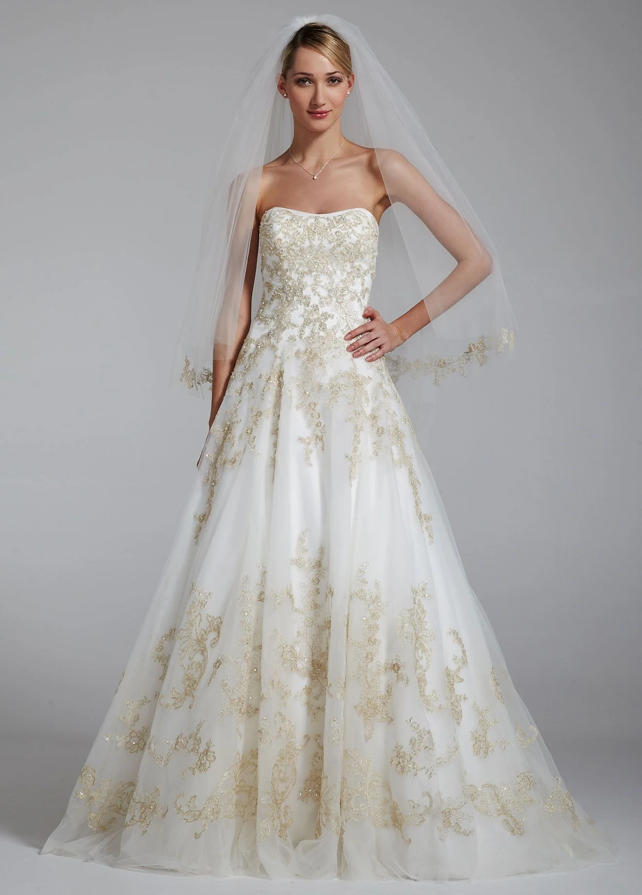 Oleg Cassini Gold Lace Two Tier Cathedral Veil