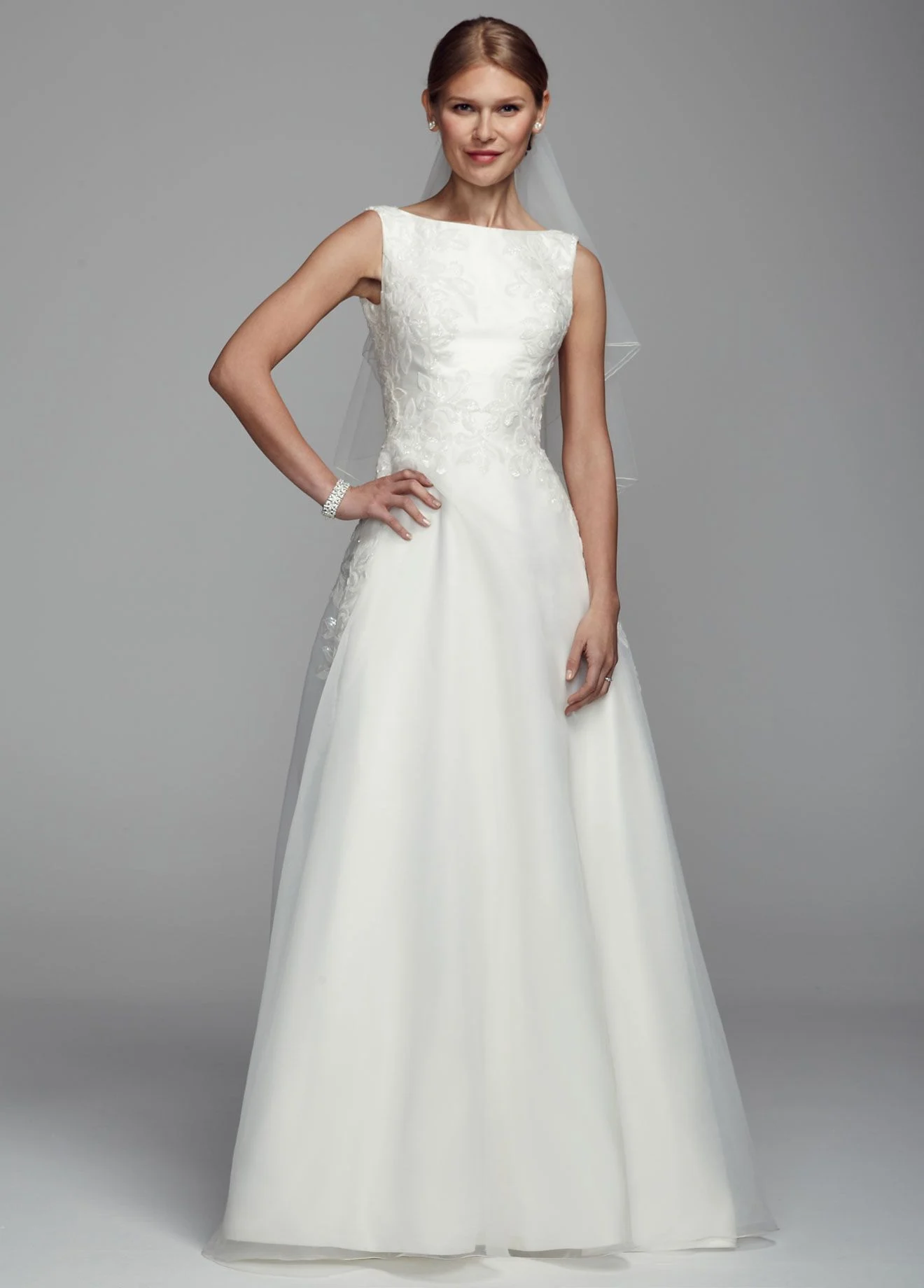 Oleg Cassini Mikado Tank Wedding Dress with Beads