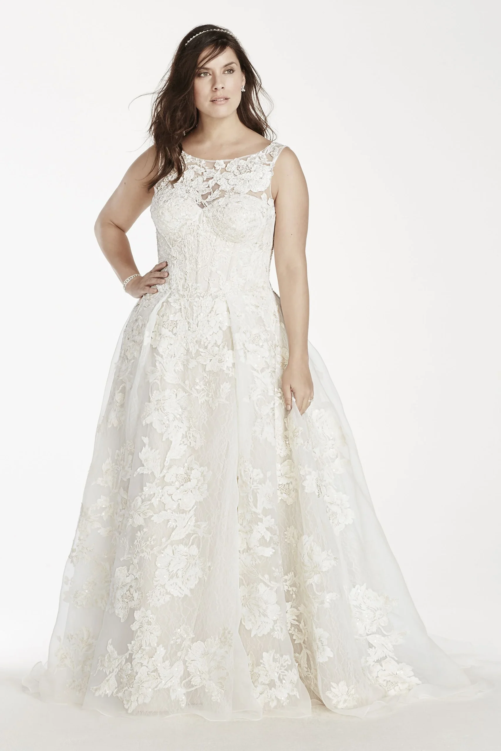 Oleg Cassini Tank Lace Wedding Dress with Beads