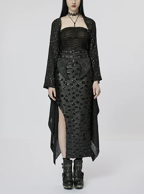 One Piece Sheer Zodiac Print Cotton Black and Silver Gothic Shawl