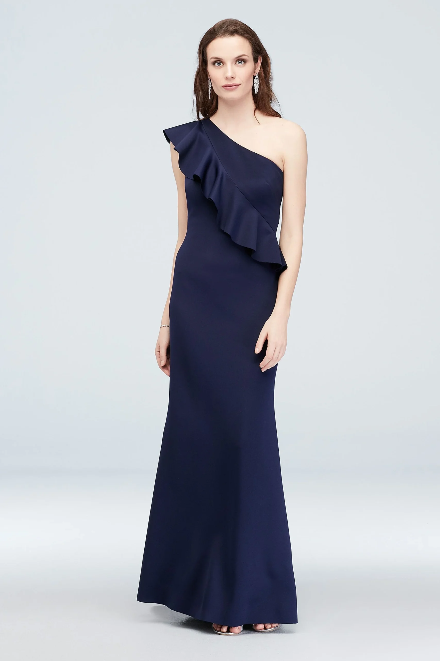 One Shoulder Cascade Flutter Stretch Mermaid Gown