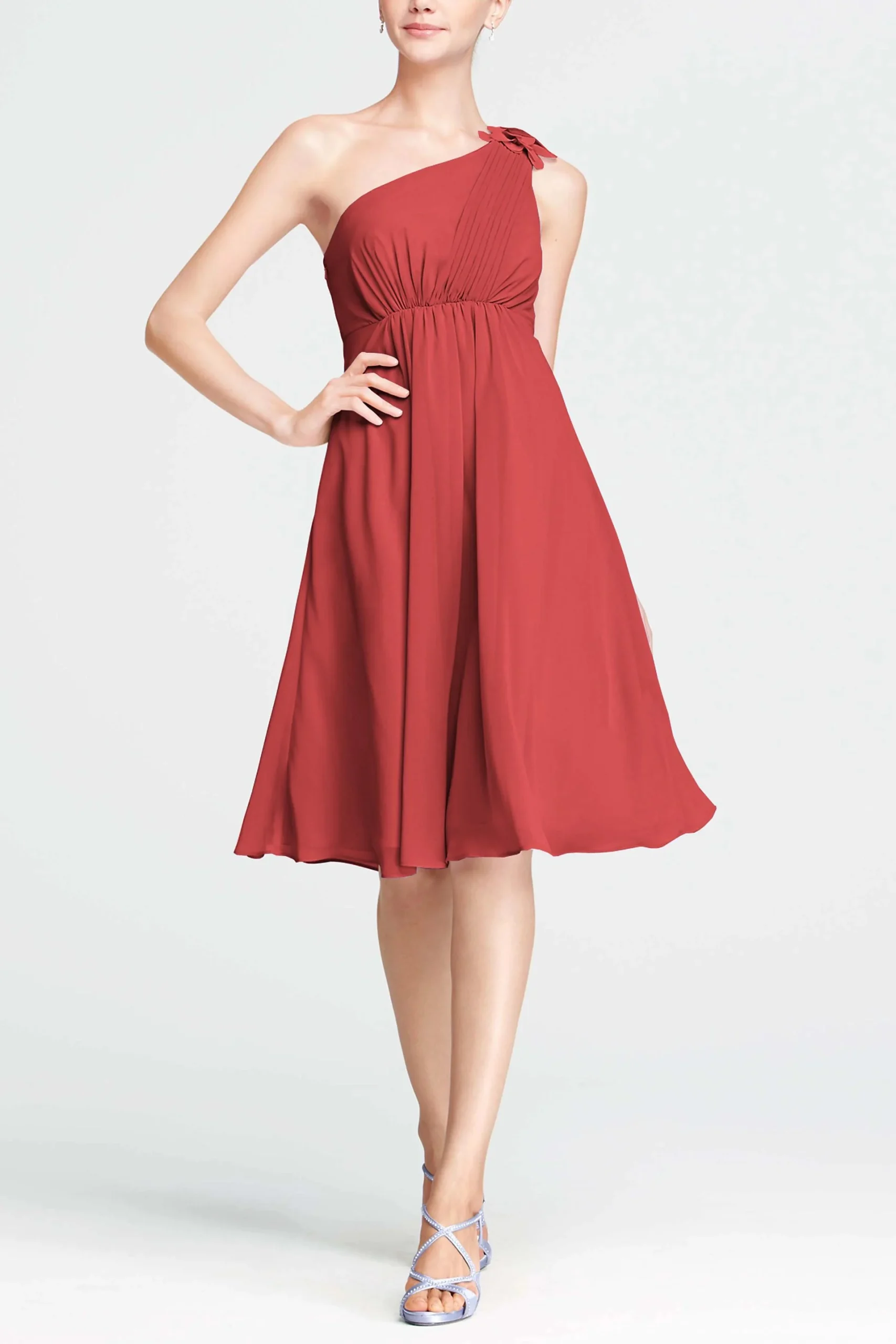 One Shoulder Chiffon Dress with Petal Detail