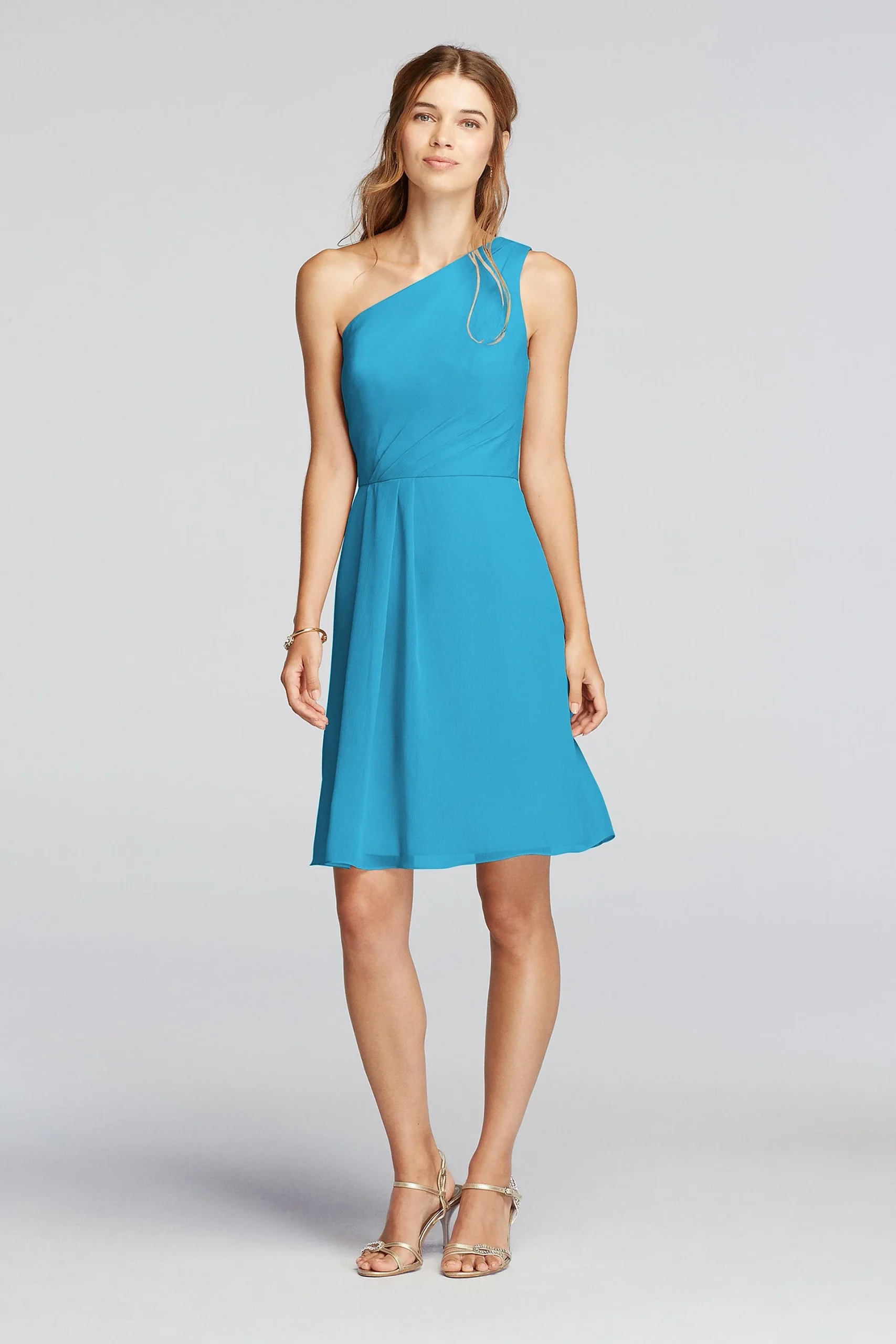 One Shoulder Crinkle Chiffon Short Dress