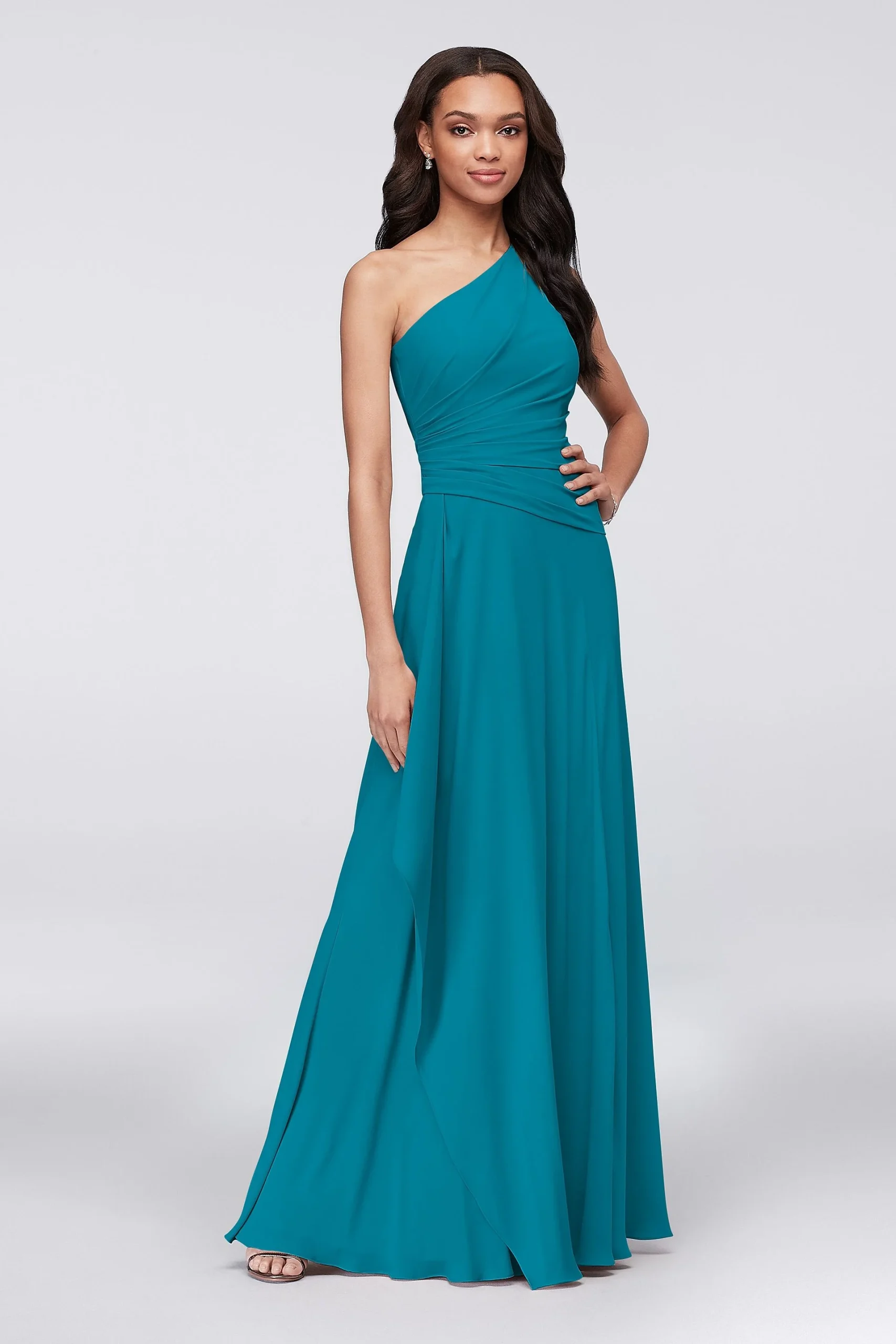 One-Shoulder Georgette Cascade Dress