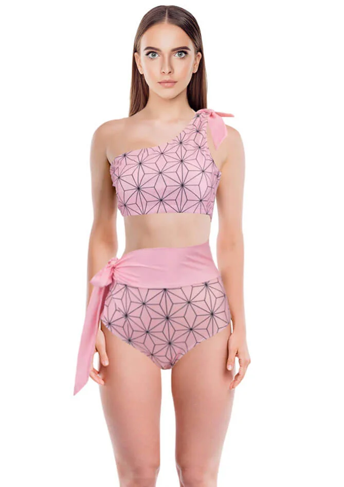 One Shoulder High Waisted Bathing Suit