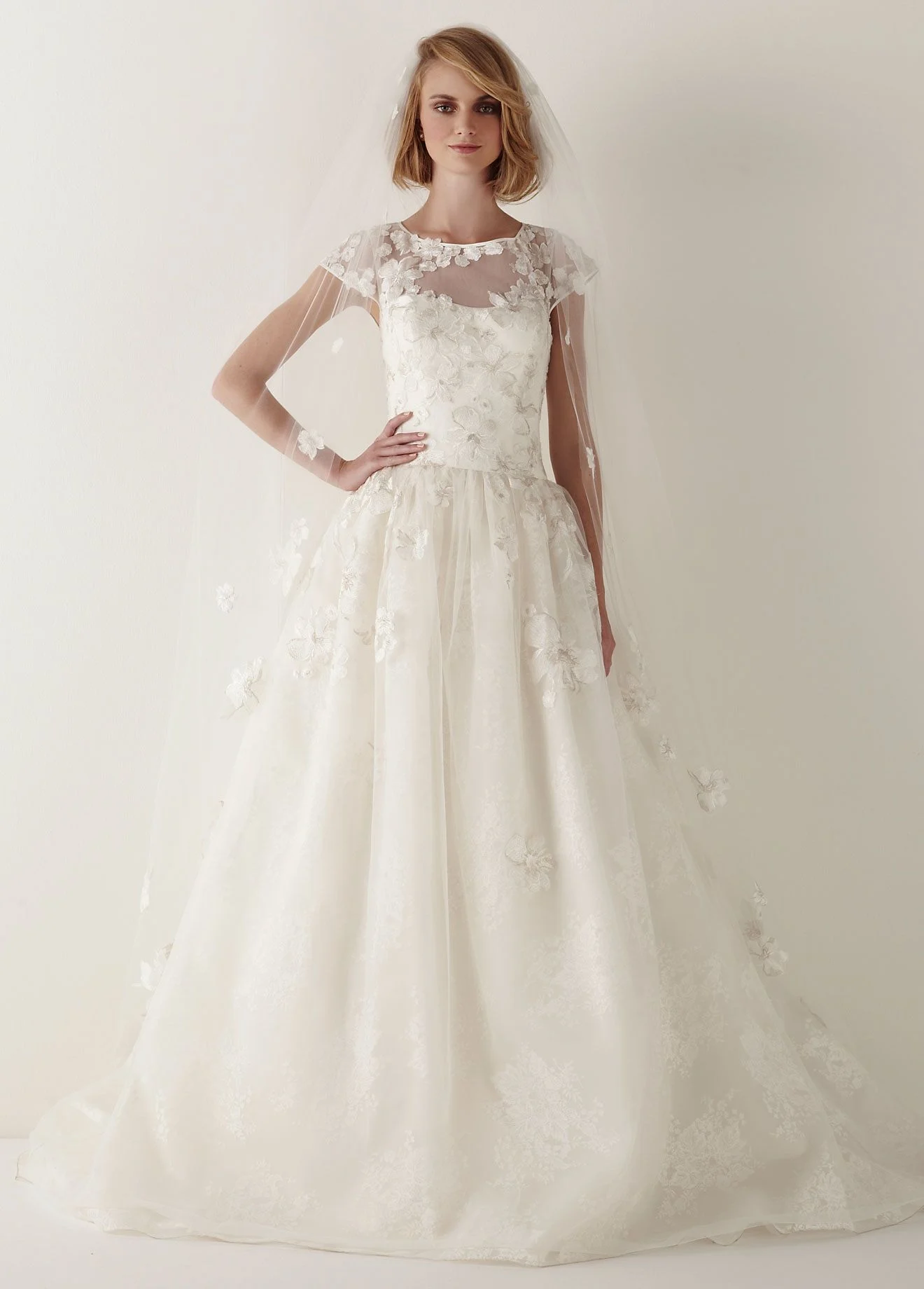 One Tier Cathedral Veil with Floral Pattern