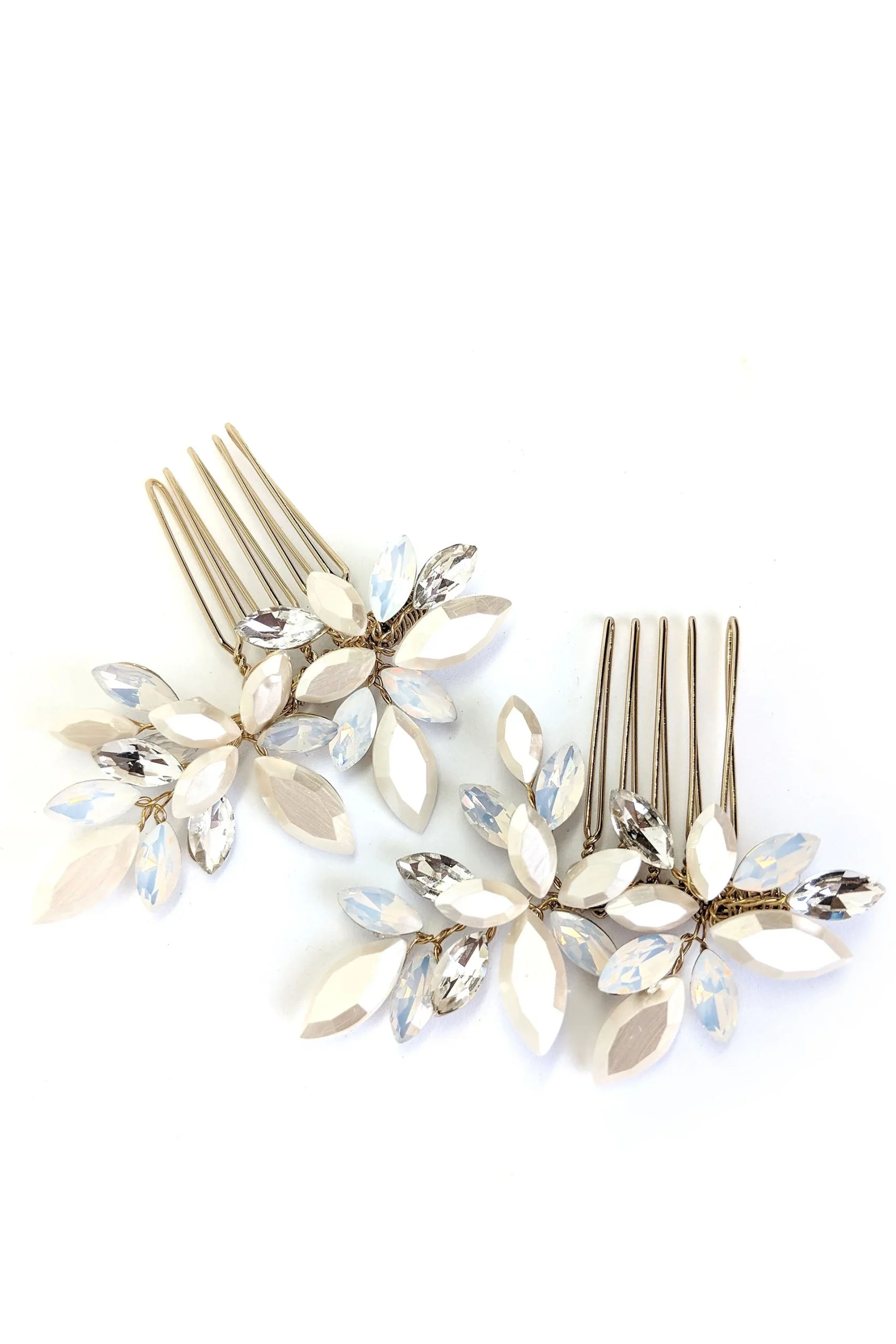 Opal and Crystal Floral Comb Set