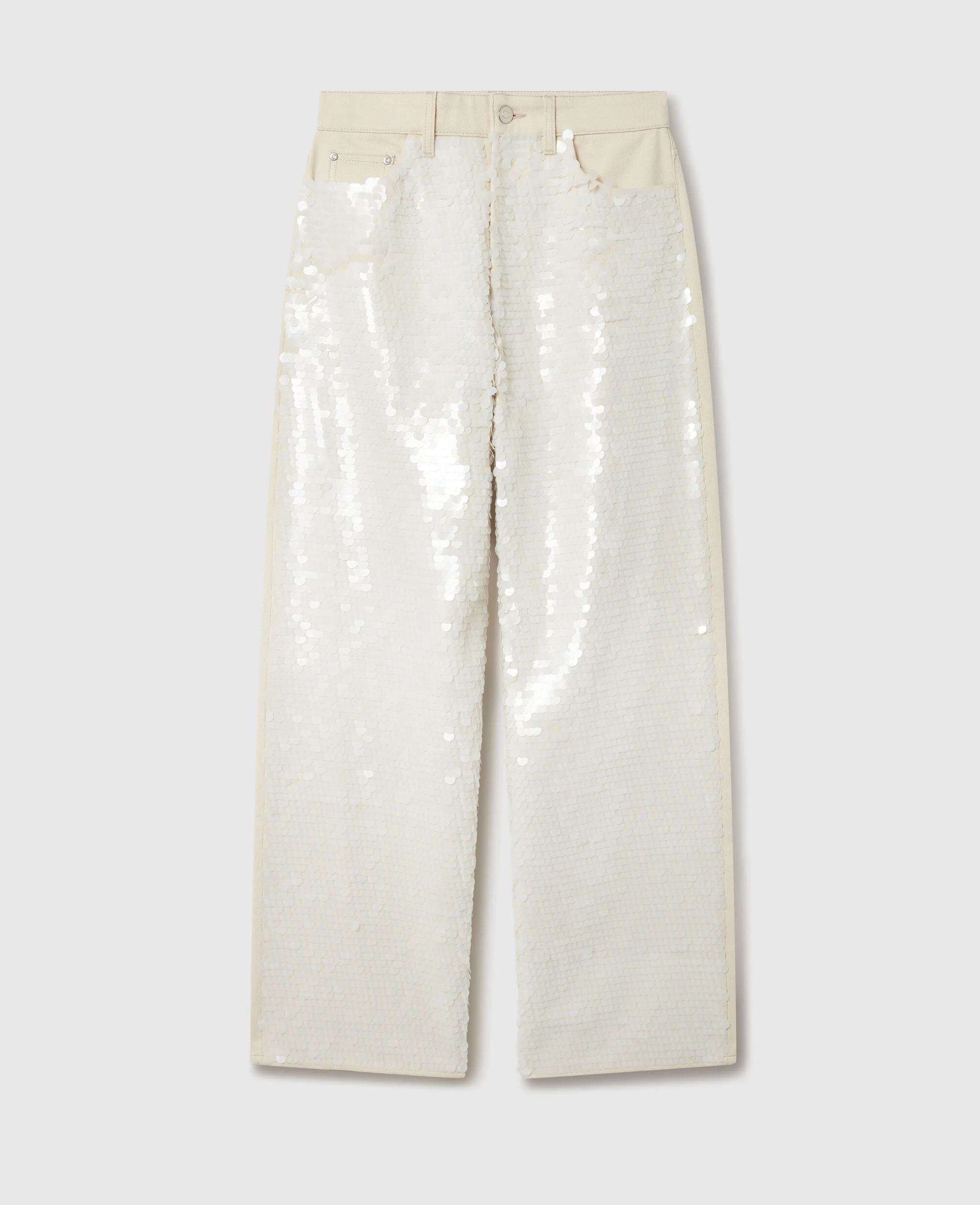 Opalescent Sequin Wide-Leg Jeans