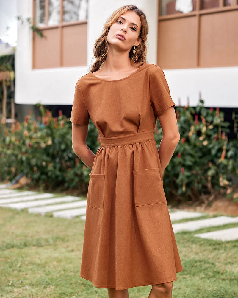 Open Back Button Midi Dress