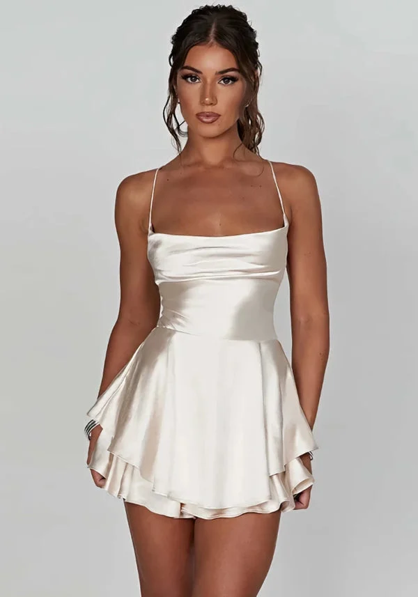 Open Back White Satin Mini Dress