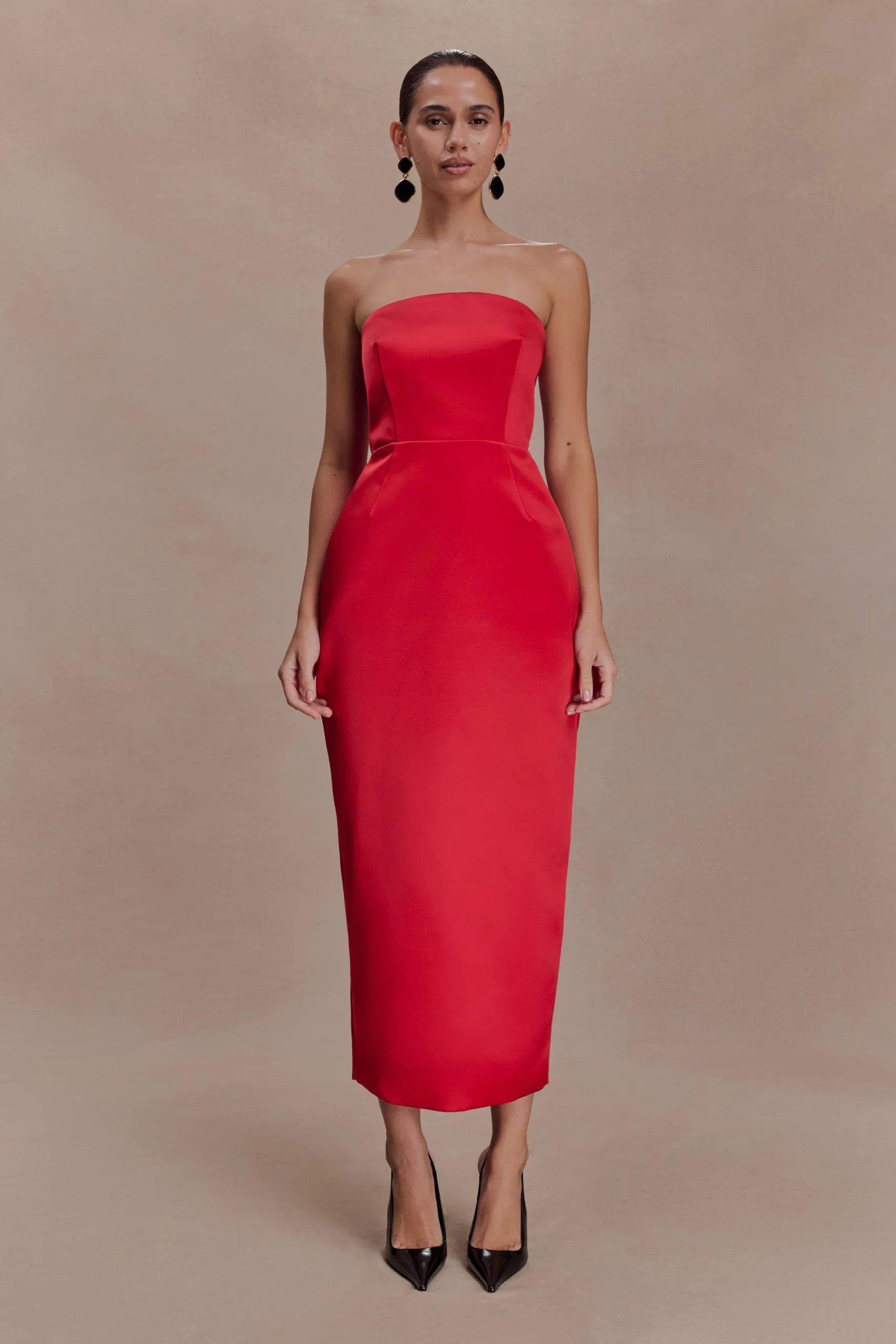 OpheliaPeplum Satin Maxi Dress - Red