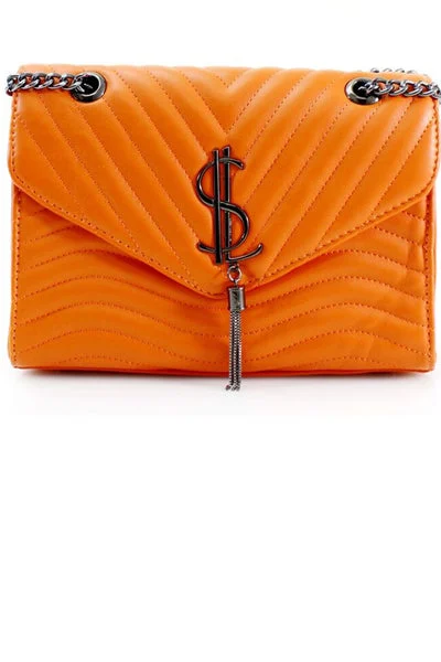 Orange Quilted Satchel Crossbody Bag - Khloe