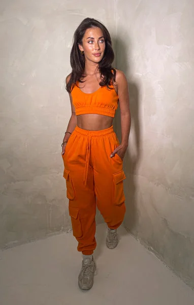 Orange Sleeveless Crop Top & Oversized Drawstring Waist Utility Pocket Joggers Co-ord - Hailey
