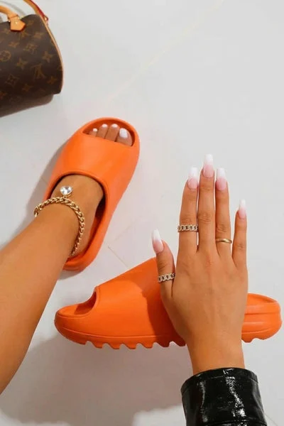Orange Tread Detail Rubber Flatform Sliders - Marion