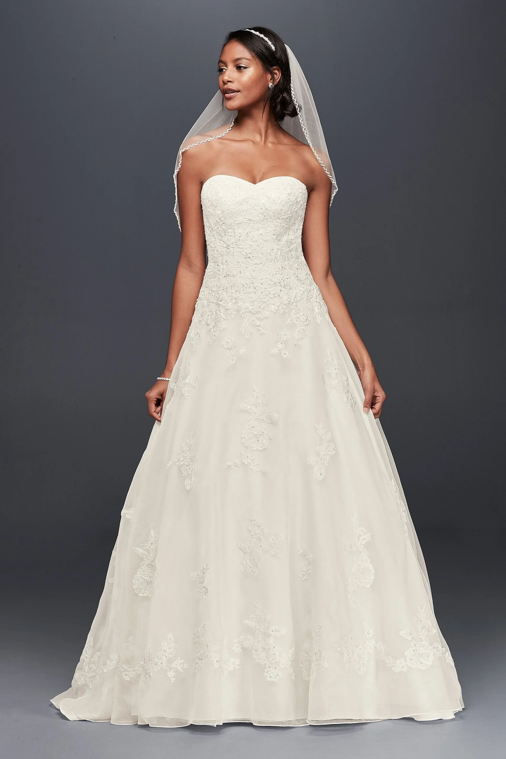 Organza A-Line Wedding Dress with Beaded Appliques