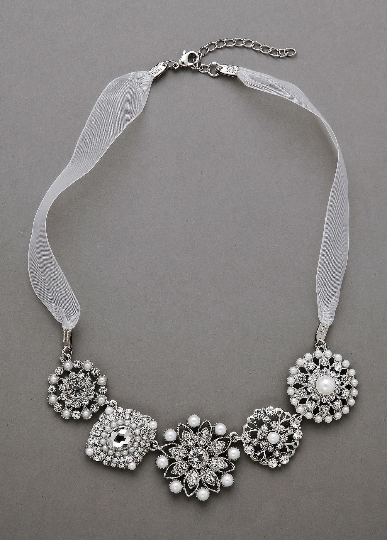 Organza and Pearl Mixed Media Necklace