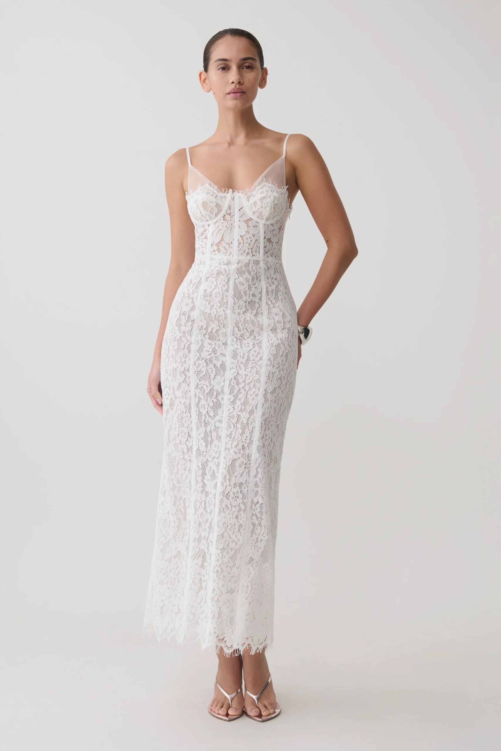 OttilieLace And Mesh Midi Dress - White
