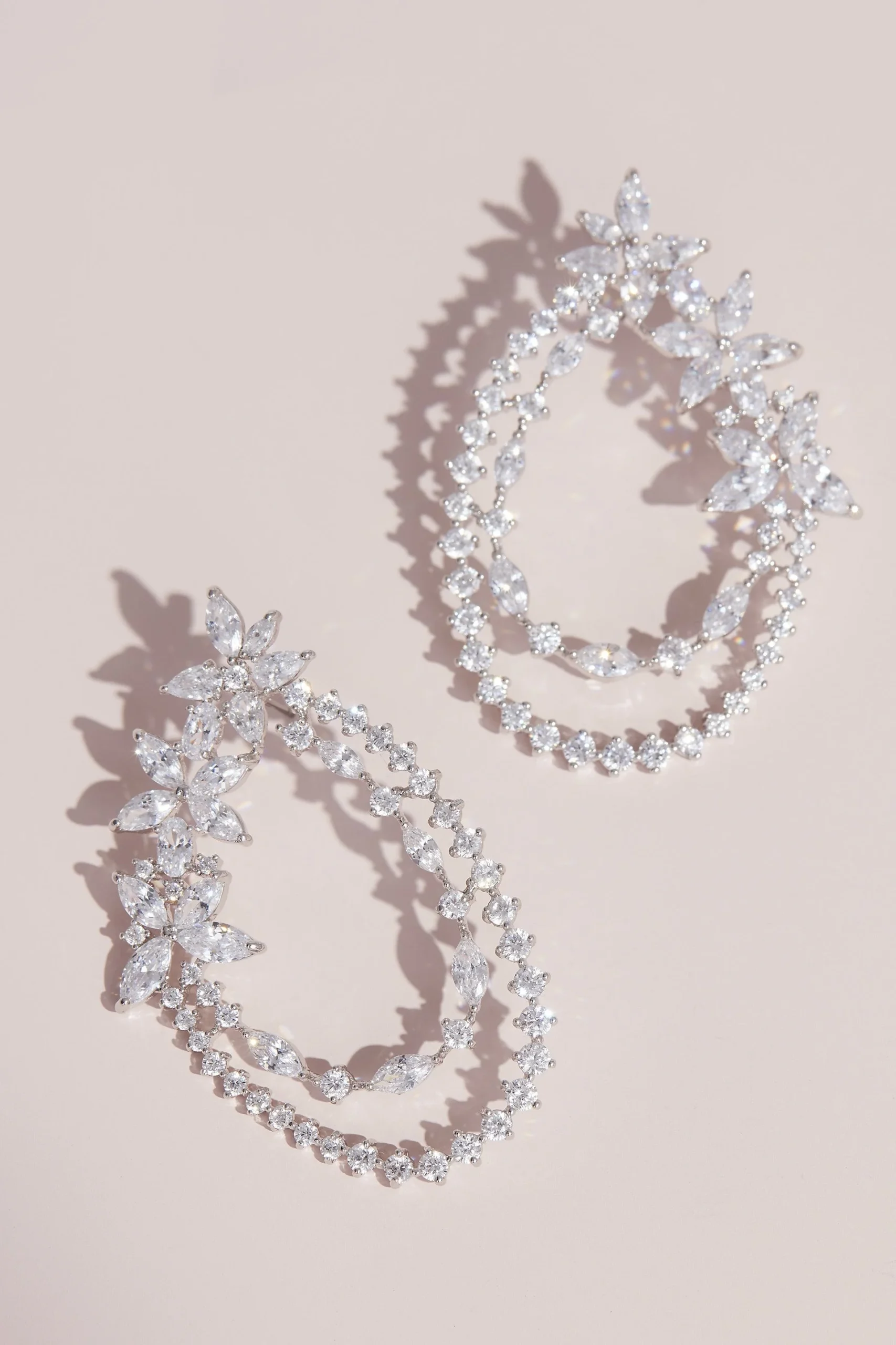 Oval Stud Earrings with Crystals and Floral