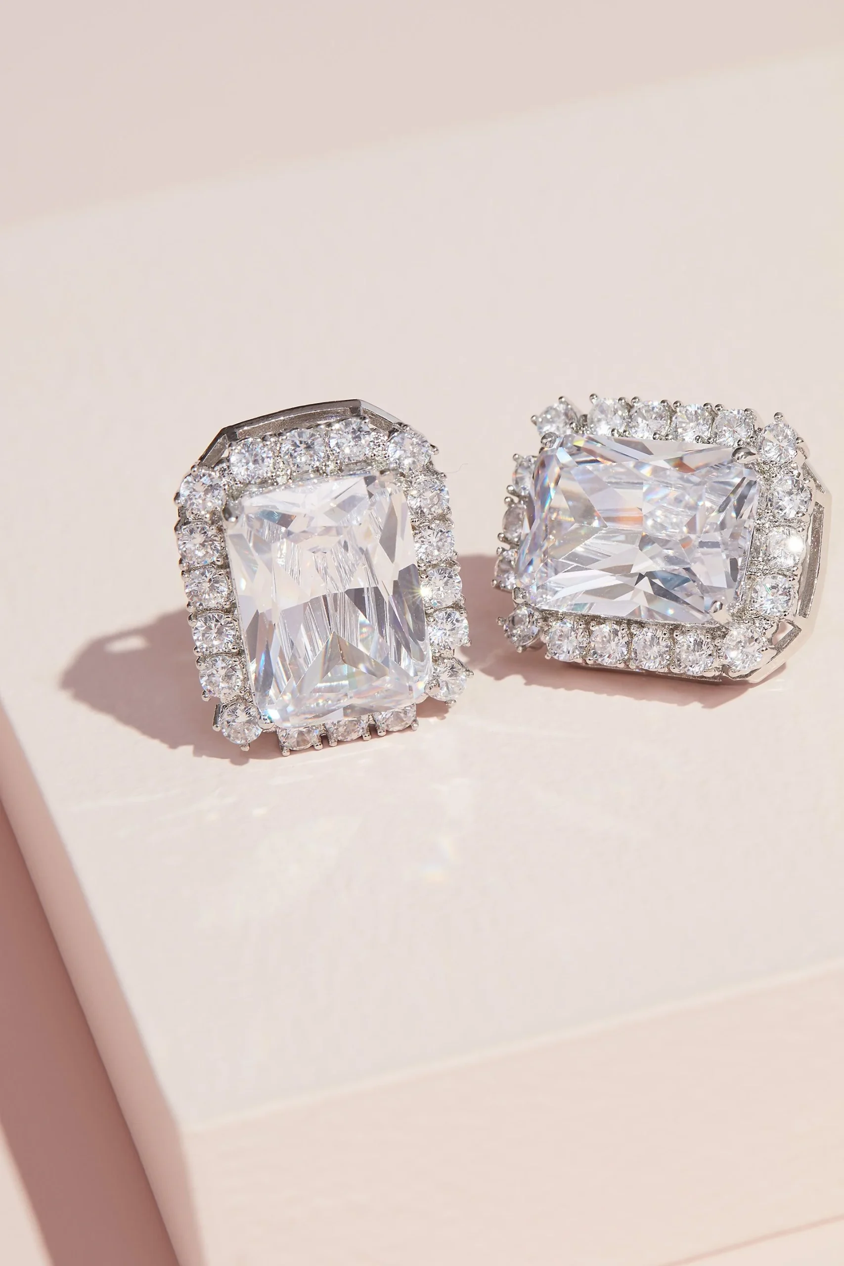 Oversized Emerald-Cut Halo Clip-On Earrings